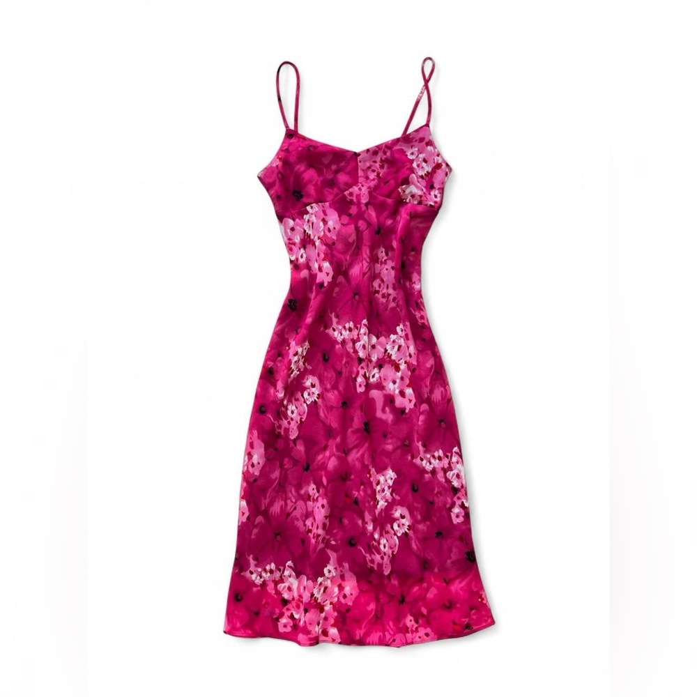 Studio Y Fuchsia Floral Satin Slip Dress